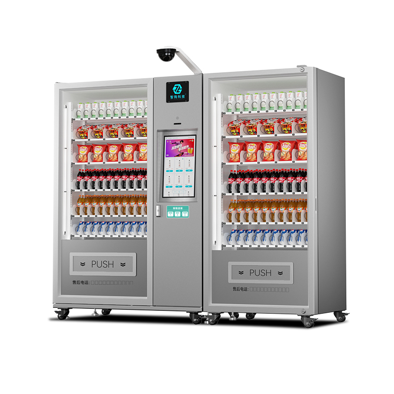 21.5寸120貨道閃光銀刷臉掃碼飲料食品自動(dòng)售貨機(jī)